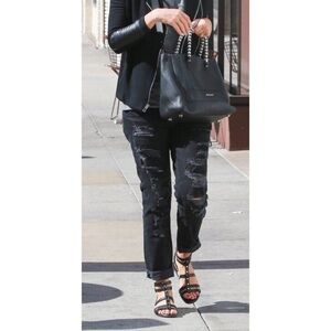 Current/Elliott The Fling Black Tattered Distressed Slim Boyfriend Jeans EUC 23